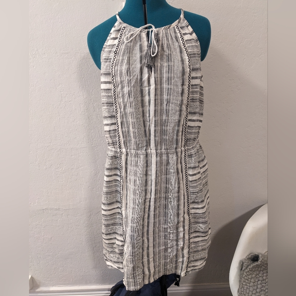 Vince Camuto Jacquard Stripe Cinch Waist Halter Dress